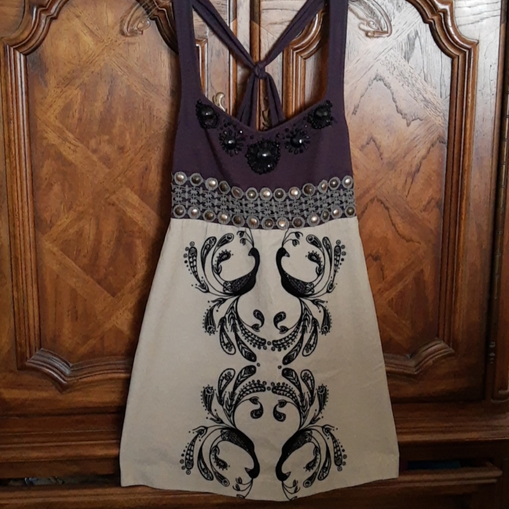 Free People Embellished Two Tone Cotton Dress Sz 6